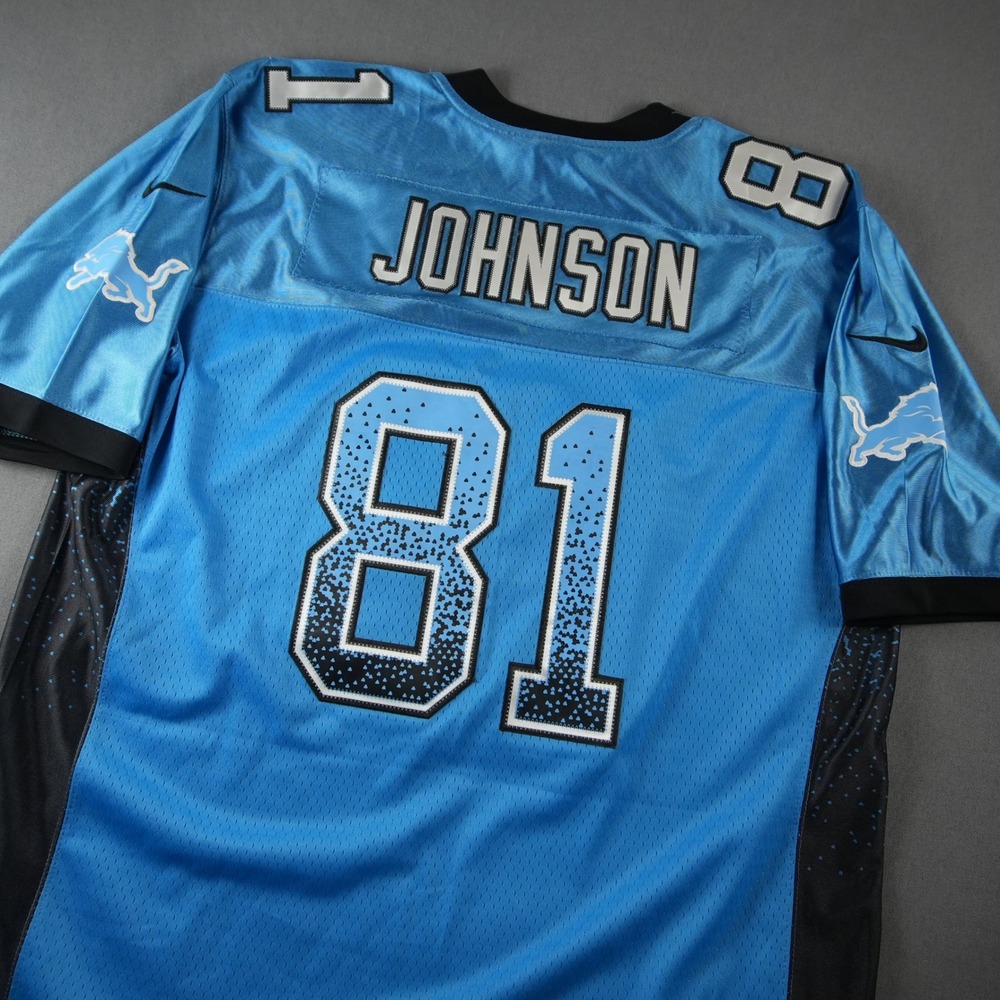 Calvin Johnson 81 Detroit Lions Jersey Mens 48 XL Blue NFL On-Field Megatron
